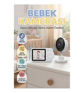 Gece Görüşlü Bebek Kamerası Ninni Özellikli Sıcaklık Algılama ve Alarm Sistemli