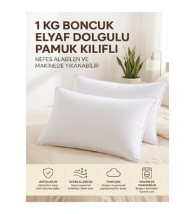 4'lü Elyaf Yastık 1 KG Dolgun Pamuk Kılıflı Yastık Seti