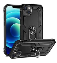 Apple iPhone 14 Plus Kılıf Yüzüklü Standli Tank Kapak (Siyah)