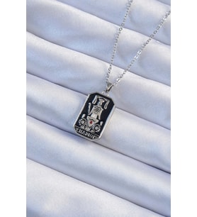 316L Çelik Zincir Gümüş Renk Siyah Mineli Tarot Kolye TJ-BKO9246