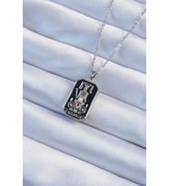 316L Çelik Zincir Gümüş Renk Siyah Mineli Tarot Kolye TJ-BKO9246