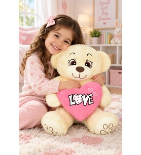 Harika Peluş 80 cm Love Kalpli Ayıcık (Krem)