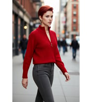 Kadın Regular Fit Crop Dik Yaka Fermuarlı Selanik Örgü Akrilik Triko Kazak Kışlık Kombinlerin
