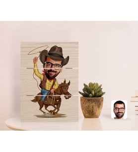 BK Gift Kişiye Özel Kovboy Karikatürlü Otantik Masaüstü Ahşap Palet Çerçeve-2 (Beyaz)