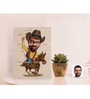 BK Gift Kişiye Özel Kovboy Karikatürlü Otantik Masaüstü Ahşap Palet Çerçeve-2 (Beyaz)