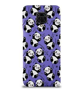 Xiaomi Redmi Note 9s Uyumlu Lansman Kılıf Panda Tasarımlı İçi Kadife Kapak-Mor (Şeffaf)