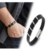 Moncuk Design Siyah Deri Dolama Ve Titanyum Kilit Erkek Bileklik 33514B20D1