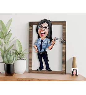 BK Gift Kişiye Özel Kadın Polis Karikatürlü 3D Ahşap Tablo, Sevgiliye Hediye, Arkadaşa Hediye, Yıl Dönümü Hediyesi, Doğum Günü Hediyesi-1