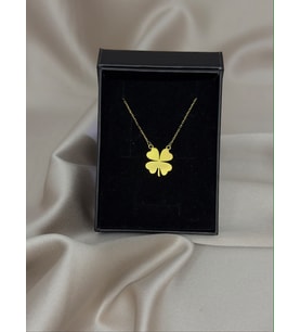 Kişiye Özel 925 Ayar Gümüş Yonca Model Kolye (Gold) Şans Kolyesi