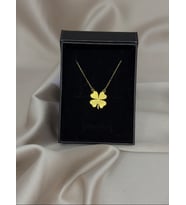 Kişiye Özel 925 Ayar Gümüş Yonca Model Kolye (Gold) Şans Kolyesi