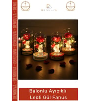 #Fanus Sevgiliye Hediye Romantik Işıklı Dekoratif Işığı Yapay Balonlu Ayıcık Ledli Gül Fanus