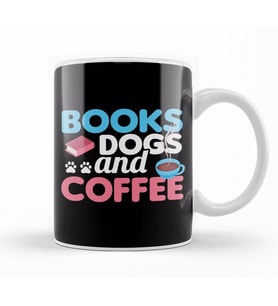 Cute & Funny Books Dogs and Coffee Bookworm Kupa Bardak Porselen