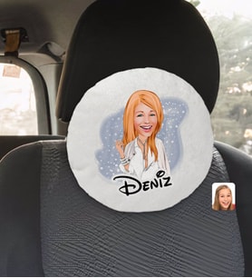 BK Gift Kişiye Özel İsimli Kadın Model Karikatürlü Yuvarlak Araç Koltuk Yastığı-2