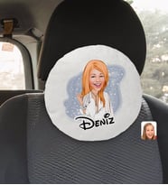 BK Gift Kişiye Özel İsimli Kadın Model Karikatürlü Yuvarlak Araç Koltuk Yastığı-2