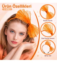 80 ler 90 lar Neon Turuncu Dantel Taç Fiyonklu