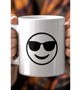 Emoji Yüz Desenli 330ml Baskılı Beyaz Seramik Kupa Bardak