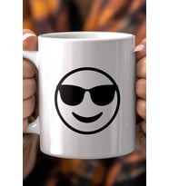 Emoji Yüz Desenli 330ml Baskılı Beyaz Seramik Kupa Bardak