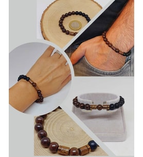 Ceviz Ağacı & Oniks Taşı 8mm Unisex Tasarım Bileklik Hawaii Model (5125)