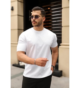 Erkek Kolları Dar Kesim Rahat Kalıp Basic Tişört