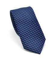 Beyaz Küçük Kare Desenli Lacivert Dokuma Kumaş Mendilli Slim Fit Kravat // SDK-2511-2