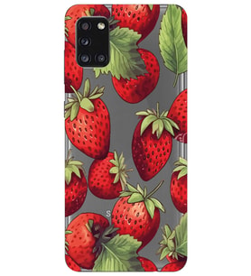 Samsung Galaxy A31 Uyumlu Çilek Desenli Şeffaf Telefon Kılıfı