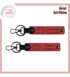 Karavanla Geçen Anıları Simgeler, İsim Yazılabilir Deri Anahtarlık Seti, x2' li, Nar Çiçeği-Nar