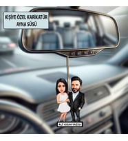 Kişiye Özel 2 Kişilik Takım Karikatürlü 10 cm MDF Araç Dikiz Aynası Süsü - Takım Hediyesi Yeni İş ve Meslek Hediyesi