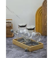 Borosilikat Cam Yağdanlık Seti - Bambu Altlıklı Yağdanlık Takımı - 2x550 ML (Şeffaf)