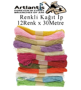 Kağıt İp 12 Renk 1 Paket Kraft Kağıt İp 12 li 30 Metre Hobi Hediye Paketleme Kağıt İp (Çok Renkli)