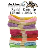 Kağıt İp 12 Renk 1 Paket Kraft Kağıt İp 12 li 30 Metre Hobi Hediye Paketleme Kağıt İp (Çok Renkli)