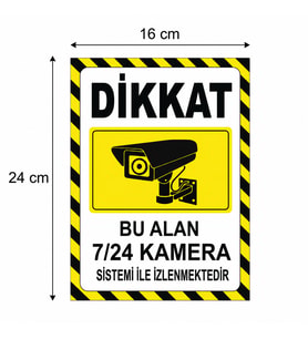 Dikkat Bu Alan Kamera ile izlenmektedir 20X30 Cm A4 Boyut Folyo Baskı Sticker, Kamera Uyarı Levhası