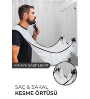 Saç Ve Sakal Için Traş Önlüğü Vantuzlu Aynaya Sabitlenen Pratik Kesim Örtüsü (Beyaz)