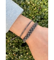 Gümüş Kazaziye Örgü İkili Bileklik Kombin : Oksitli - 19 cm : Oksitli - 21 cm