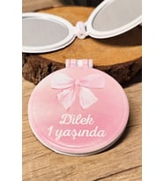 Pembe Fiyonk Tasarım İsme Özel Kapaklı Makyaj Aynası Doğum Günü Hediyesi 5 Adet