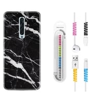 Oppo Reno 2Z 4 Lite 4 Pro 5 6 7 A31 Kılıf Kablo Koruma Spiral Silikon Siyah Şerit Mermer 1318