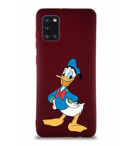 Samsung Galaxy A31 Soft Premier Kapak Donald Duck-C Tasarımlı Silikon Kılıf - Mürdüm (Şeffaf)