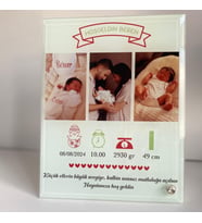 3 Fotoğraf ve Mesajlı Bebek Doğum Cam Çerçeve