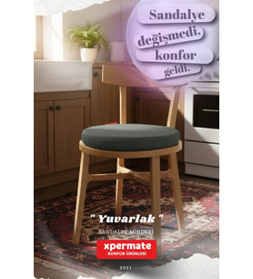 Yuvarlak Sandalye Minderi  Mutfak, Balkon, Bahçe Minderi  Bağcıklı Yıkanabilir Sünger Minder (Gri)