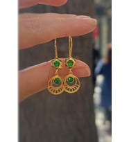 Gümüş yeşil taşlı telkari küpe is5562e3 (Sarı)