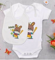 BK Kids Kişiye Özel İsimli Bebek Body Zıbın ve Mama Önlüğü Hediye Seti - Model 12