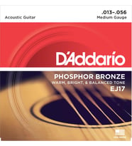 D'Addario EJ17 Phosphor Bronze Akustik Gitar Tel Seti - 13-56 Medium (Profesyonel)  Fosfor Bronz Sargı, Sıcak ve Zengin Tonlar, Yüksek Ses Hacmi ve Dayanıklılık
