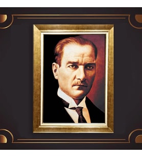 Altın Varaklı Çerçeveli Paspartulu Atatürk Tablo z5056 (Gold)
