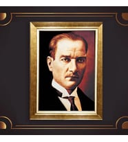 Altın Varaklı Çerçeveli Paspartulu Atatürk Tablo z5056 (Gold)