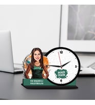 Kadın Voleybolcuya Hediye Karikatürlü MDF Masa Saati