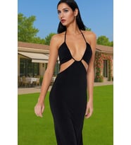 Şık Vücuda Oturan Straplez Maxi Elbise Cut Out Detaylı Günlük Kullanım İçin Özenle Seçilmiş