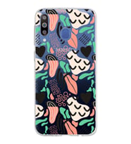 Samsung Galaxy M30 ile Uyumlu 1mm Kapak Memphis Desen Tasarımlı Şeffaf Silikon Kılıf