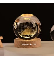 Büyük Boy Işıklı Ahşap Kaideli Dünya Cam Küre 8cm