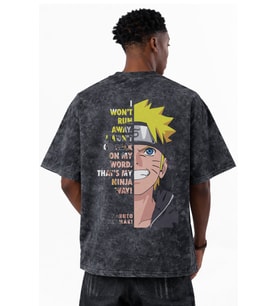 Naruto Uzumaki Anime Baskılı Unisex Oversize Eskitme Yıkamalı Tişört