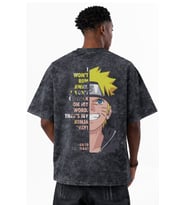 Naruto Uzumaki Anime Baskılı Unisex Oversize Eskitme Yıkamalı Tişört