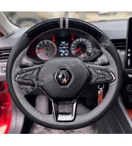 Renault Megane 4 Dikme Direksiyon Kılıfı Parlak Siyah Gri Detaylı Gri Çift Yüzük ve Dikiş 2020-2024